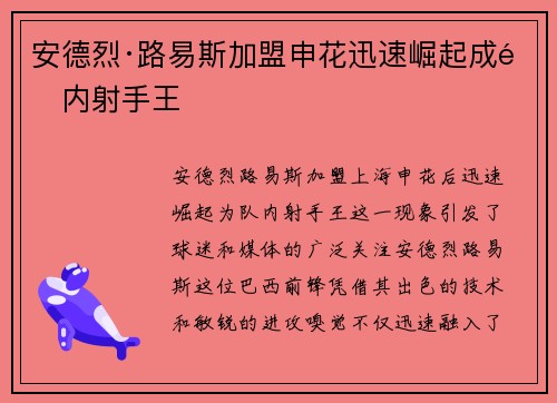 安德烈·路易斯加盟申花迅速崛起成队内射手王